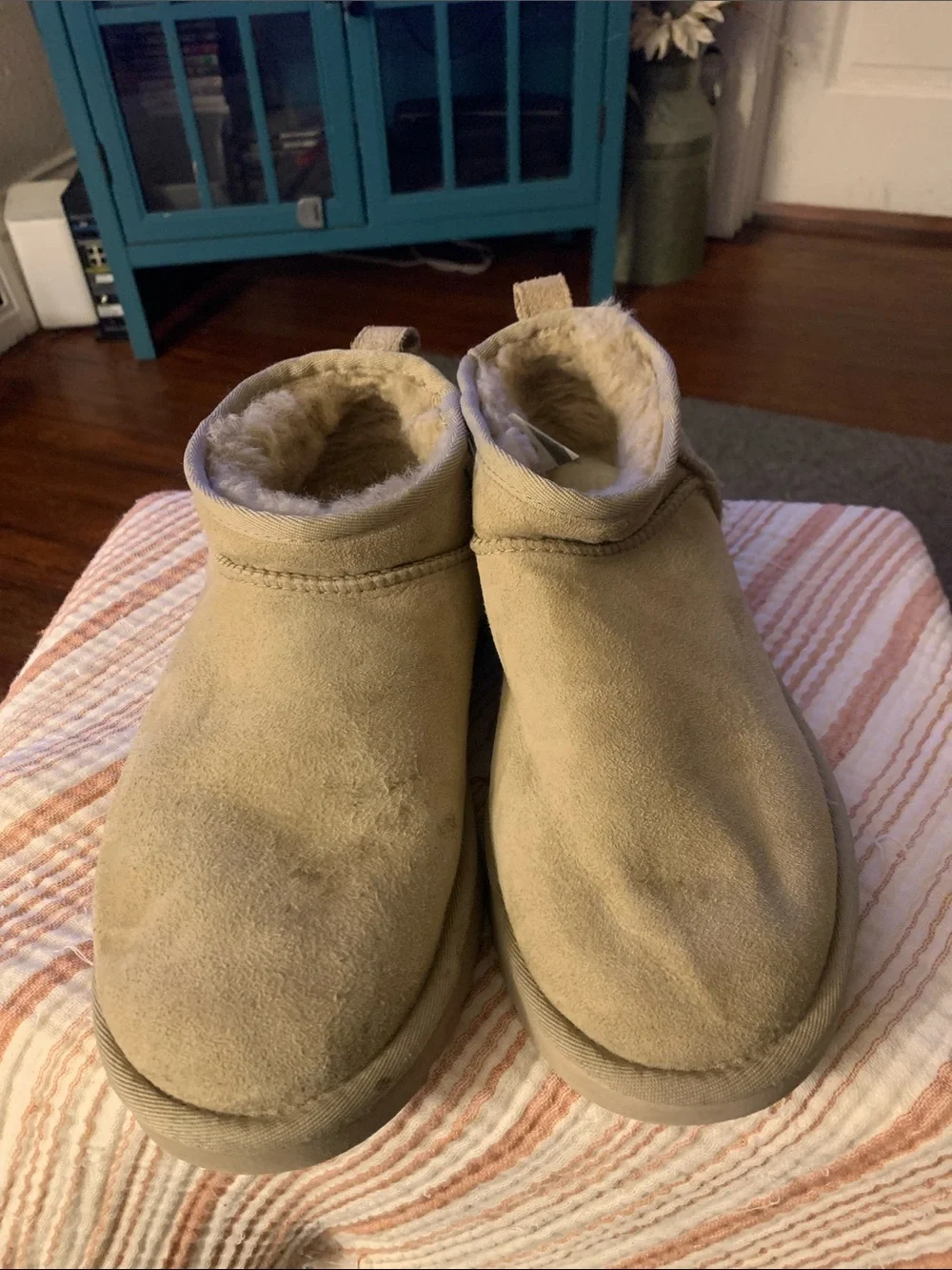 UGG Short Suede Shearling Slip-On Boots - Sand/Beige